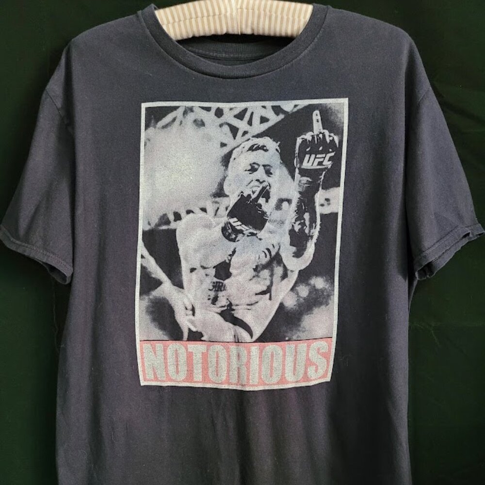 NICK DIAZ DOUBLE BIRD “NOTORIOUS" TEE SHIRT SZ L/XL? STOCKTON SLAP.         T027